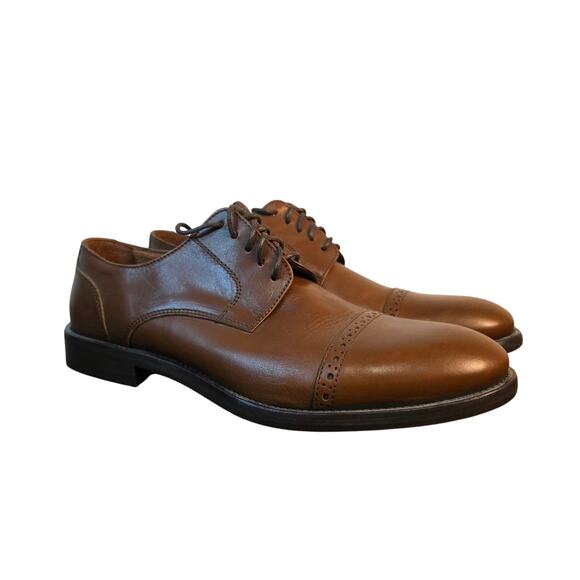 Saks Fifth Avenue Cap Toe Oxford Dress Shoes Brown Leather 9.5 Made in Italy - Picture 1 of 11